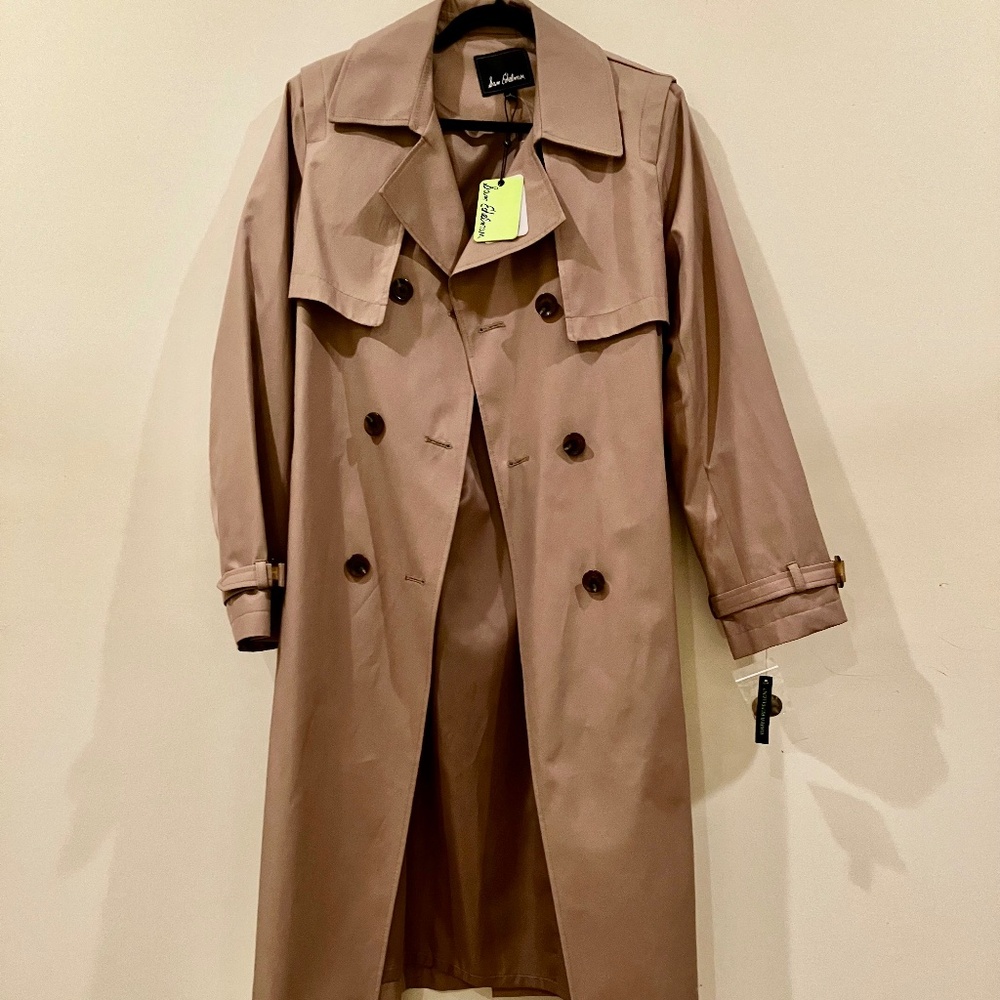 NEW Sam Edelman Double Breasted Belted Tan Trench Coat Cotton Blend L